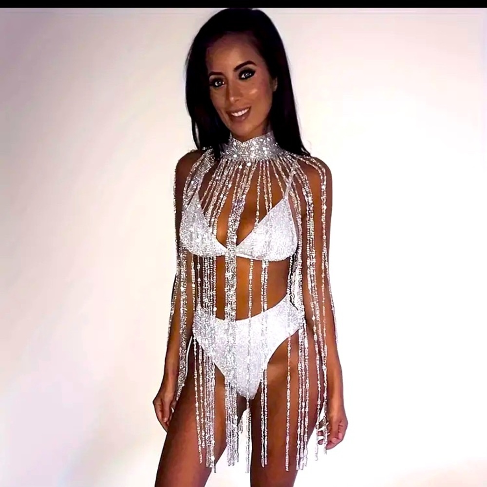 Super Shiny Long Rhinestone Pendant Body Chain Exaggerated Adjustable Glamorous